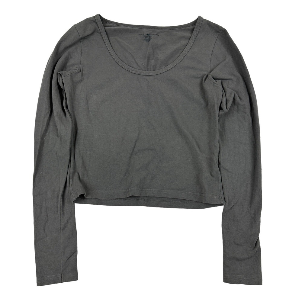 Brandy Melville Gray L/S Scoop Neck T-Shirt Tee Top Blouse One Size Stretch